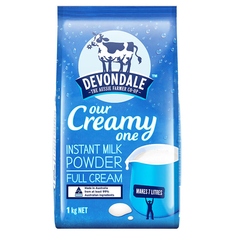 德运（Devondale）全脂成人奶粉1kg袋装调制乳粉儿童学生奶粉高钙澳洲原装进口早餐 菜管家商品