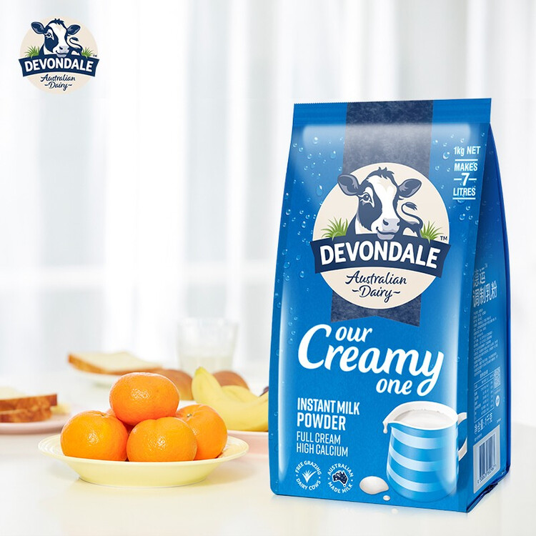 德运（Devondale）全脂成人奶粉1kg袋装调制乳粉儿童学生奶粉高钙澳洲原装进口早餐 菜管家商品