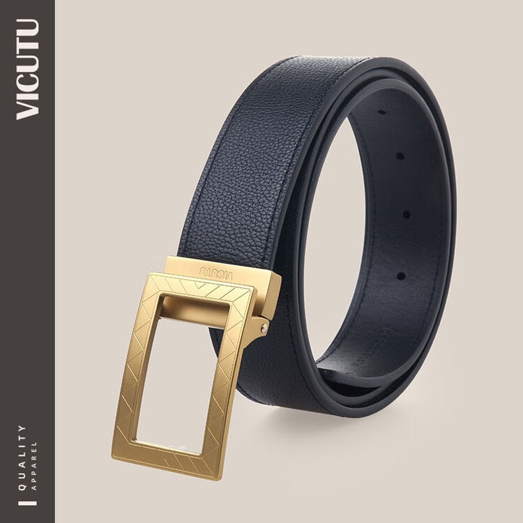 威可多vicutu男士腰带黑色光面头层牛皮板扣皮带 vlw18392630 黑色