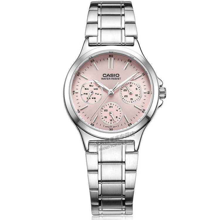 卡西欧casio女表时尚女士手表粉盘粉色钢带ltpv300d4a