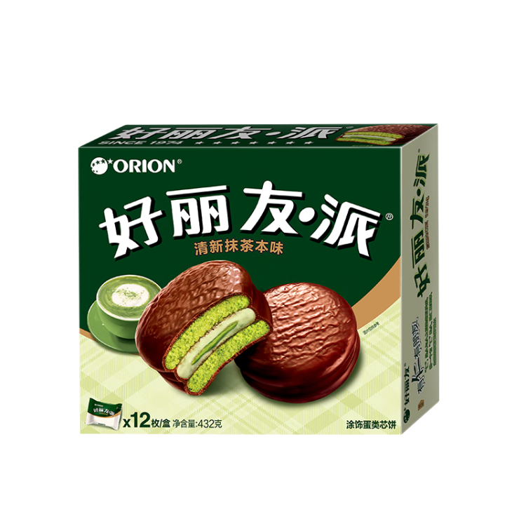 好丽友（orion）巧克派清新抹茶派12枚432g 营养早餐面包蛋糕休闲零食成人解馋 菜管家商品
