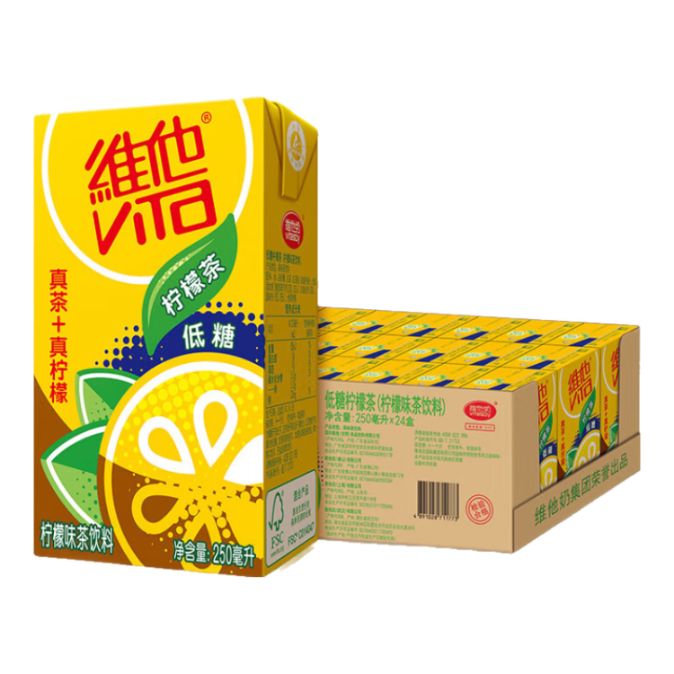 維他奶維他低糖檸檬味茶飲料250ml*24盒 低糖檸檬茶家庭聚會(huì) 分享裝 菜管家商品