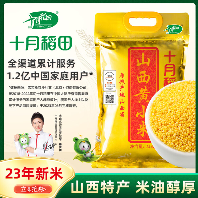 十月稻田 24年新米 山西黄小米 2.5kg 五谷杂粮 粗粮 早餐小米粥 真空5斤 菜管家商品