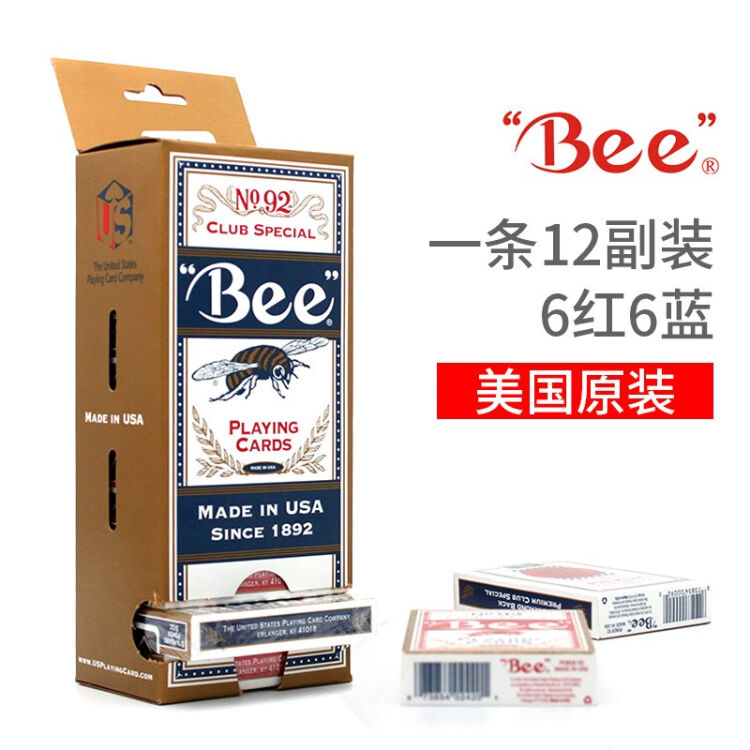 Bee扑克牌纸牌美国原装小蜜蜂扑克牌no92 斗地主扑克牌批发德州扑克牌花切扑克牌魔术扑克桌游一条12副装 6蓝6红 图片价格品牌评论 京东