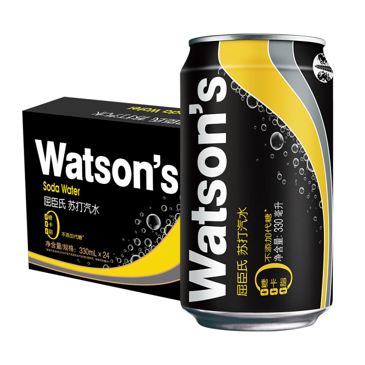 屈臣氏（Watsons）原味無(wú)糖蘇打水0糖0卡0脂汽水飲料健康330mL*24罐整箱裝 光明服務(wù)菜管家商品