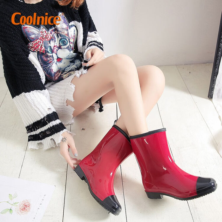 酷奈斯 Coolnice 女款胶鞋时尚防滑防水雨鞋女式中筒果冻雨靴水靴成人水鞋红色36码 图片价格品牌评论 京东