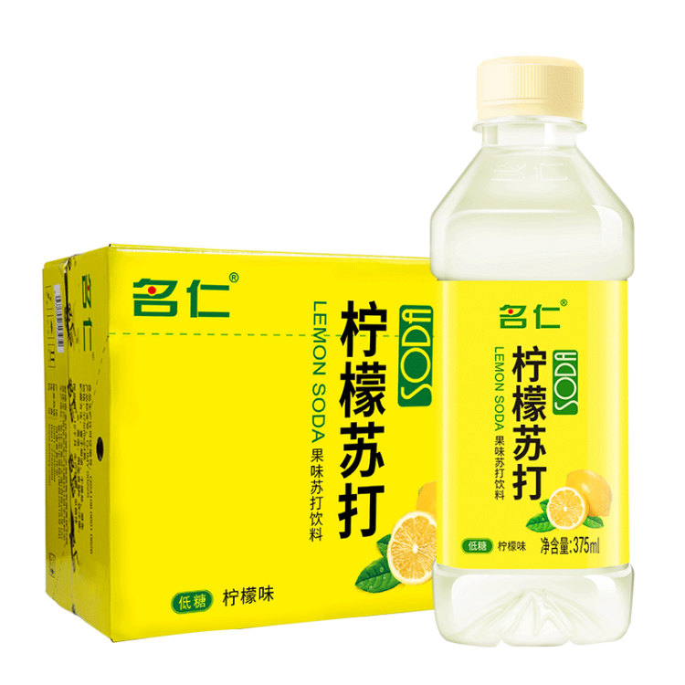 名仁柠檬味苏打水 果味含有维生素c饮料 375ml*24瓶 整箱装 光明服务菜管家商品 