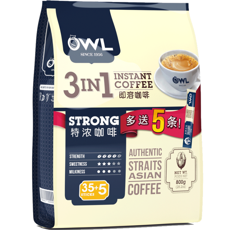 貓頭鷹（OWL）三合一特濃速溶咖啡粉500g（20g*25條)馬來西亞進口咖啡 沖調飲品 菜管家商品