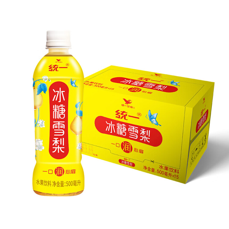 统一 冰糖雪梨（梨汁饮料） 500ml*15瓶 整箱装 菜管家商品