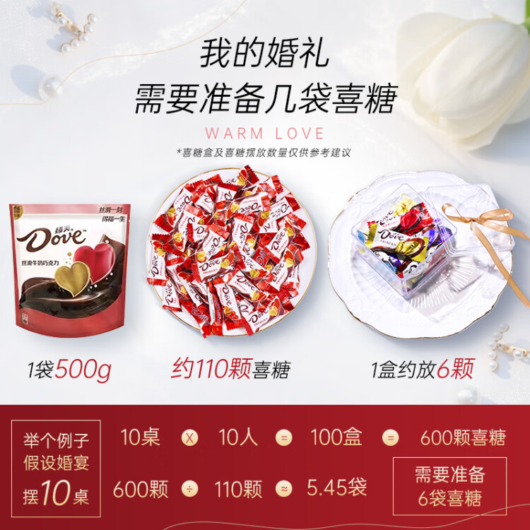 德芙（Dove）丝滑牛奶巧克力4.5g婚庆喜糖110粒500g结婚伴手礼零食生日礼物 光明服务菜管家商品