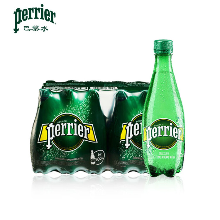 Perrier 巴黎水（Perrier）法国原装进口气泡水原味天然矿泉水 500ml*6瓶 光明服务菜管家商品 