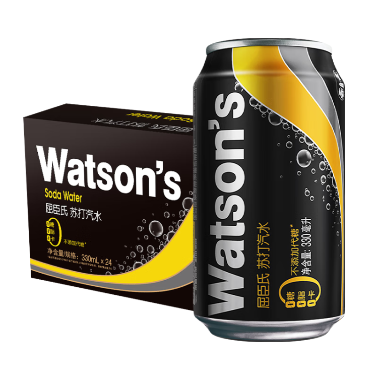 屈臣氏（Watsons）原味無(wú)糖蘇打水0糖0卡0脂汽水飲料健康330mL*24罐整箱裝 光明服務(wù)菜管家商品