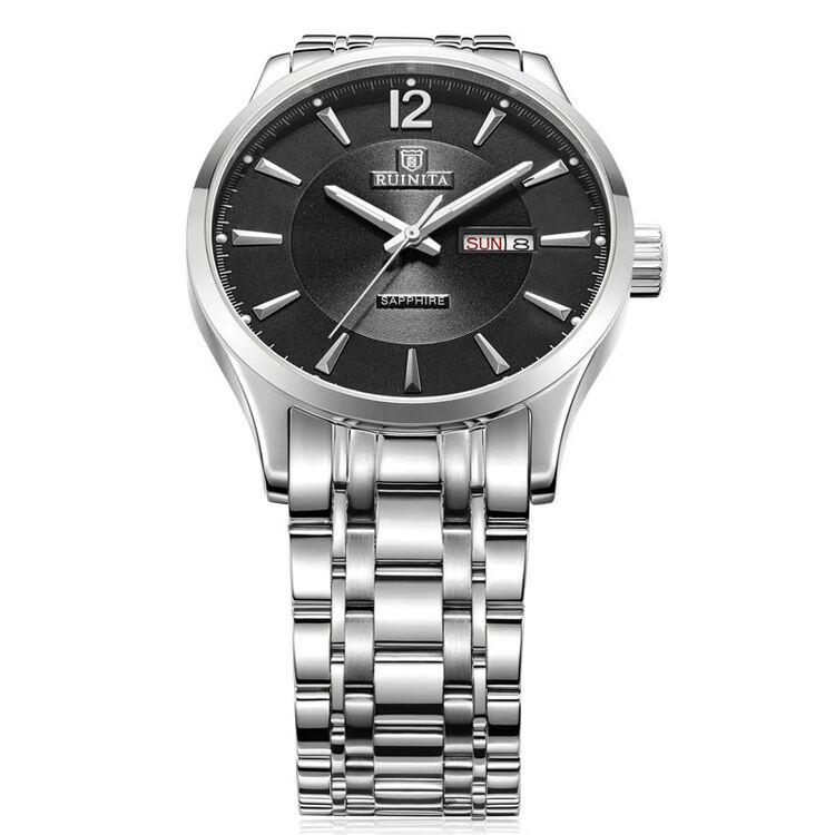 瑞尼达男士手表机械表防水夜光瑞士品牌男表 精钢黑面