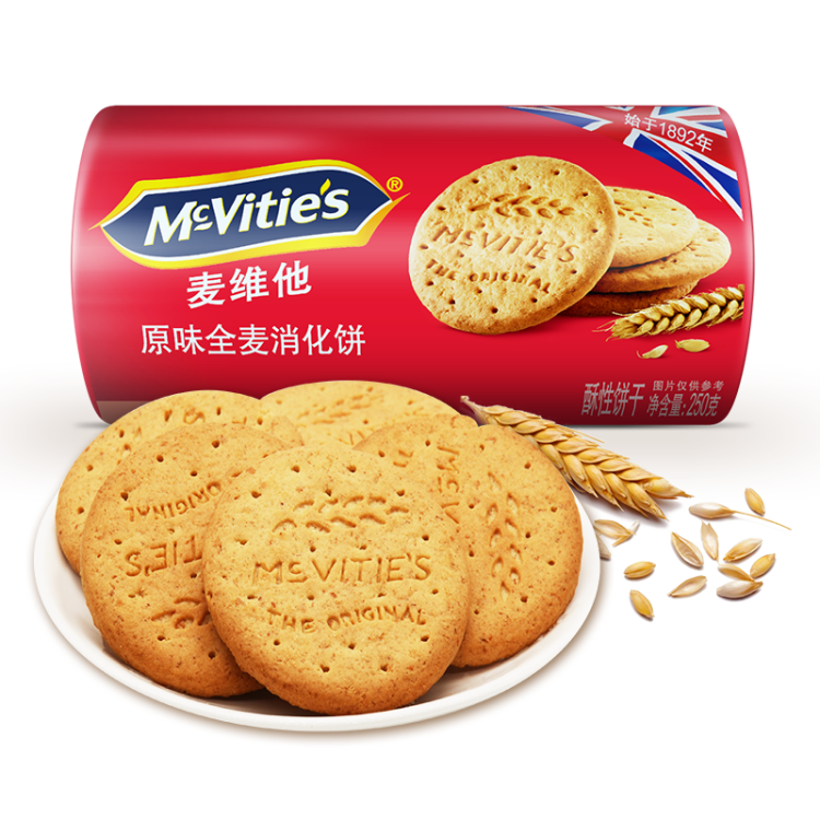 McVitie's麦维他 英国进口  爆款零食 原味全麦粗粮酥性消化饼干 250g