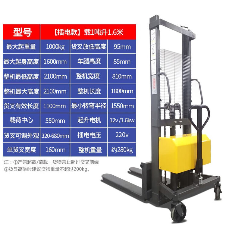 1 2吨小型半电动叉车堆高车液压升高车全自动电瓶升降堆高机铲车1吨1 6米插电 图片价格品牌评论 京东