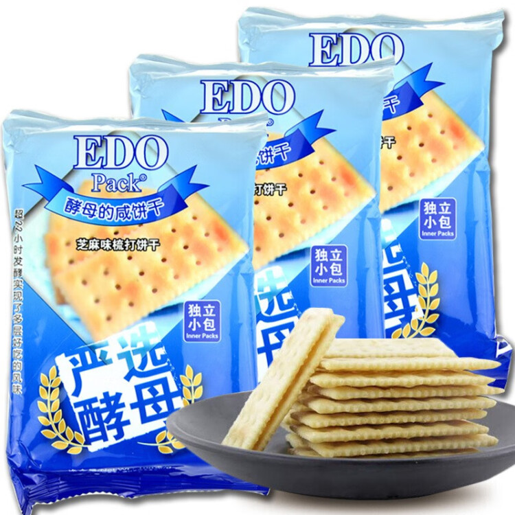 EDO PACK 芝麻味 酵母苏打饼干300g/袋 营养早餐饼干 下午茶零食家庭装 光明服务菜管家商品 
