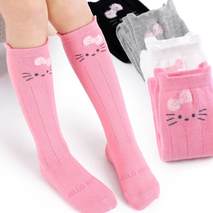 凯蒂猫hellokitty女童袜子棉质春秋宝宝长筒袜幼儿女孩中筒袜儿童过膝