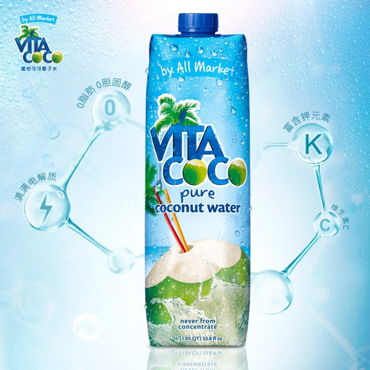 唯他可可（Vita Coco）椰子水椰汁夏季飲料 低糖低卡富含電解質  原裝進口果汁1L*12瓶 菜管家商品