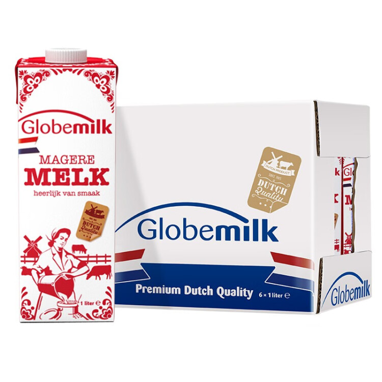 荷高（Globemilk）荷蘭原裝進(jìn)口 3.8g優(yōu)乳蛋白脫脂純牛奶 1L*6 年貨送禮 高鈣0脂肪 菜管家商品