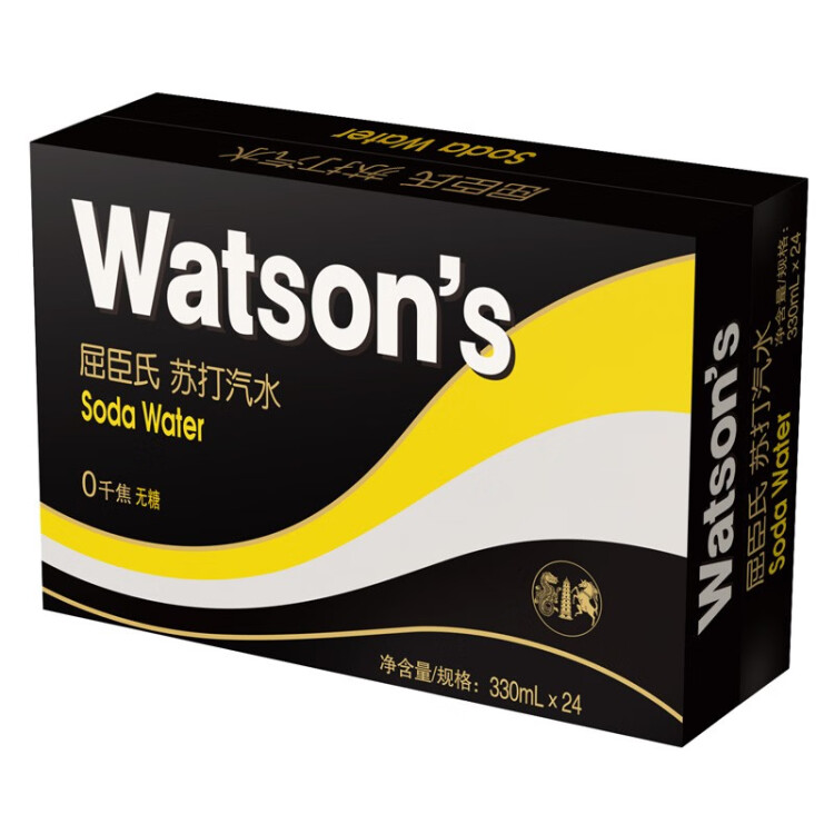 屈臣氏（Watsons）苏打汽水 经典原味黑罐 0糖0脂0卡 气泡饮料 330ml*24罐 整箱装 光明服务菜管家商品 