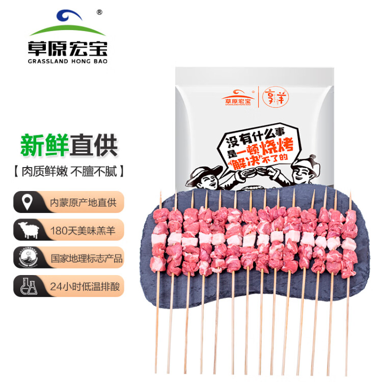 草原宏宝 【烧烤季】国产原切 内蒙羔羊肉串净重500g/袋(4瘦1肥,20串) 菜管家商品