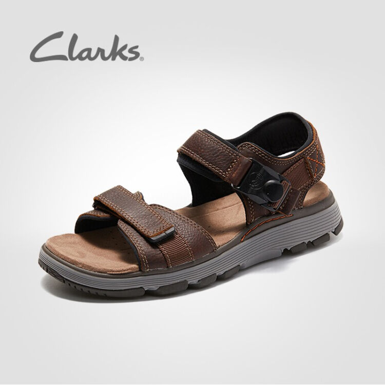 Clarks其乐男鞋Un Trek Part男士简约凉鞋两截式休闲时尚沙滩鞋男深棕 