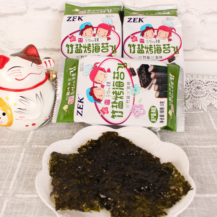 Zek韩国进口 竹盐海苔紫菜包饭寿司即食烤海苔 儿童零食 5g*3包 光明服务菜管家商品