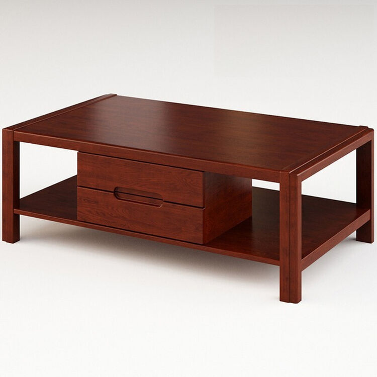 华日家居实木储物茶几长茶几现代中式双层茶几栗色客厅家具12米茶几