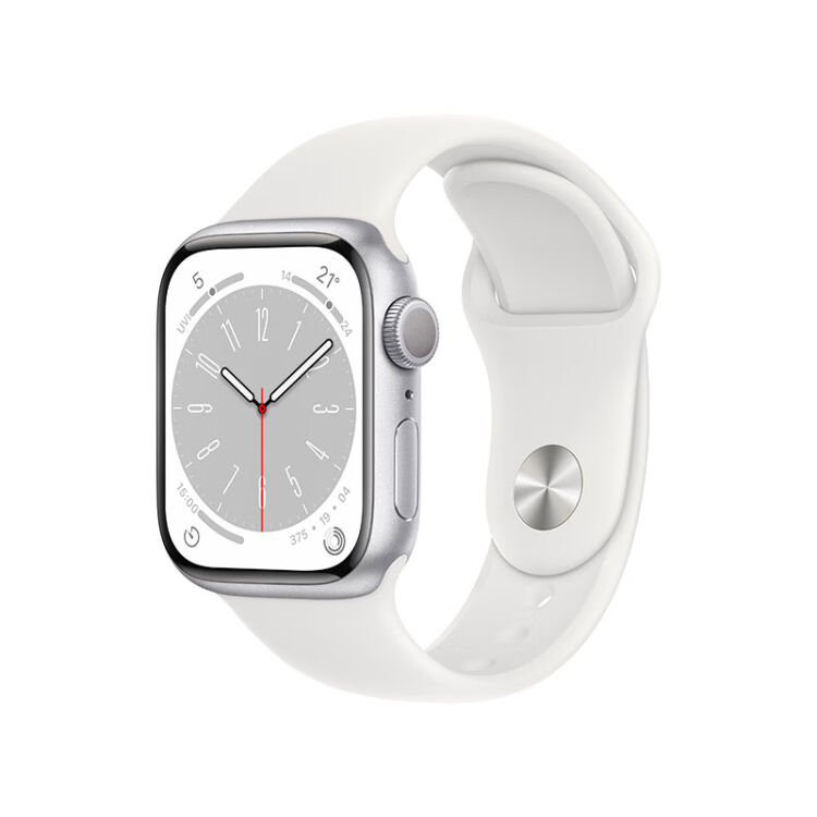 Apple Watch Series 8 智能手表41mm 银色铝金属表壳+白色运动型表带