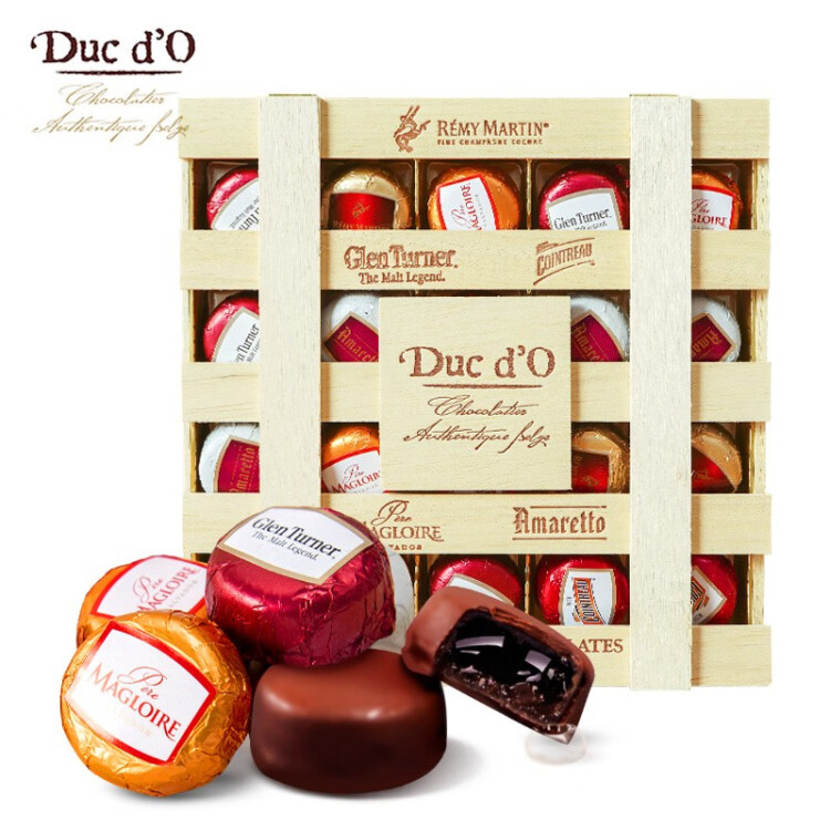 比利時進口 （Ducd'O）得多木盒酒心巧克力250g酒心巧克力禮盒伴手禮【內含5種酒】