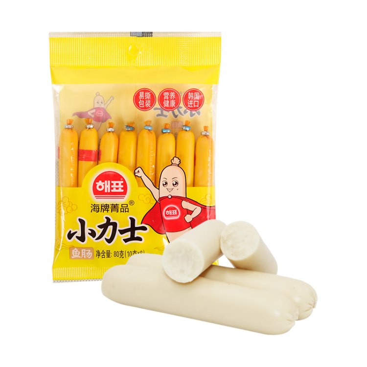 海牌菁品 韓國進口原味小力士魚腸10g*8根 兒童零食送禮 即食鱈魚腸80g/袋 菜管家商品