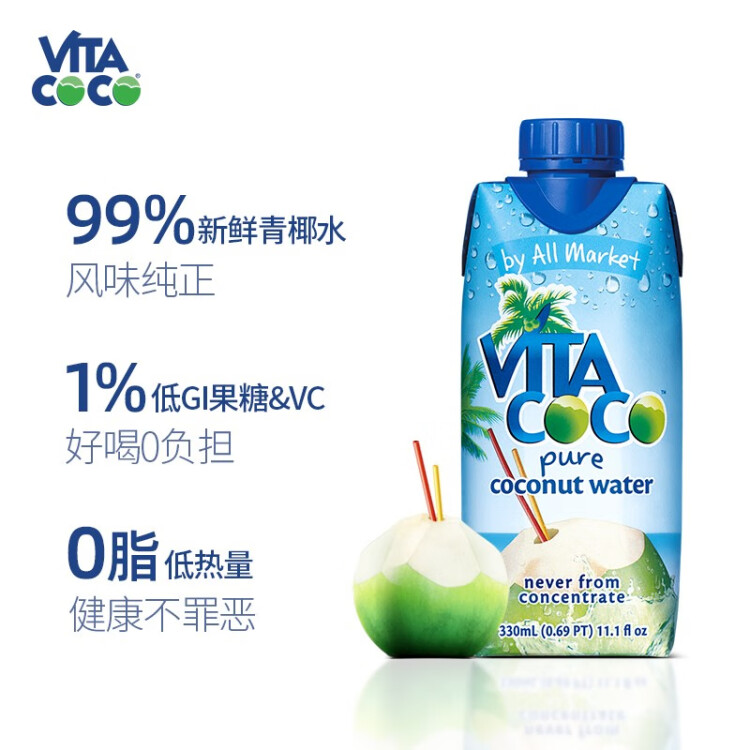 唯他可可（Vita Coco）椰子水椰汁饮料年货 低糖低卡富含电解质 原装进口果汁330ml*12瓶 菜管家商品 商品图