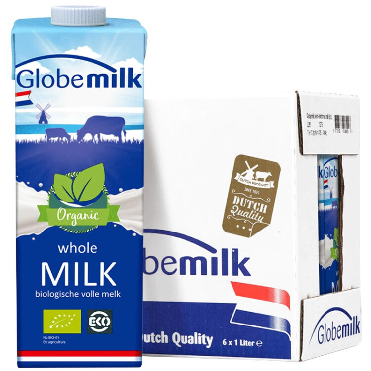 荷高（Globemilk）荷蘭原裝進(jìn)口 3.7g優(yōu)乳蛋白有機(jī)全脂純牛奶 1L*6 營養(yǎng)高鈣早餐奶