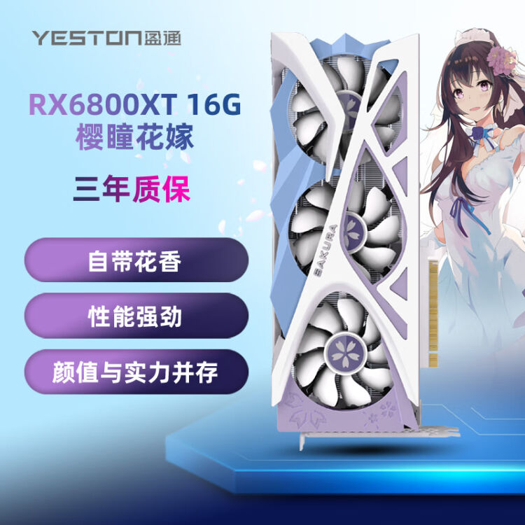 盈通（yeston）RX 6800XT 16GB GDDR6 樱瞳花嫁纪念版YB AMD RADEON 7nm
