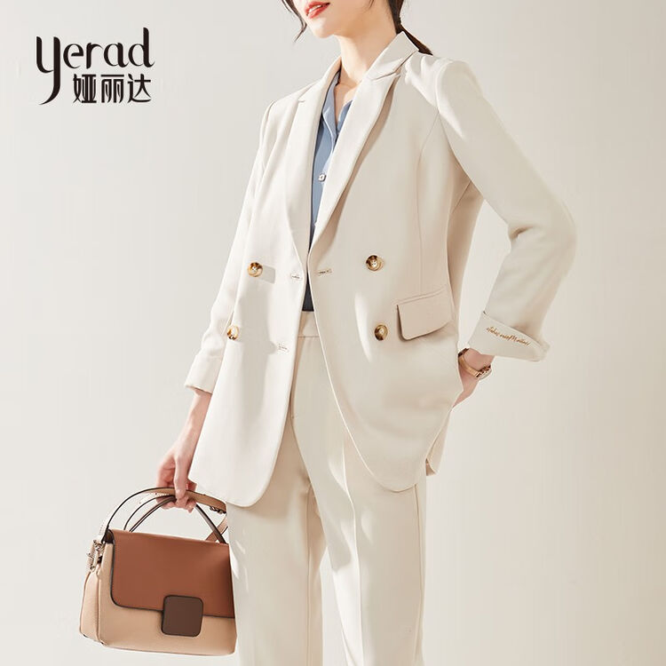 娅丽达女装黑色西装外套女韩版英伦风2021年春季新款宽松休闲西服米色