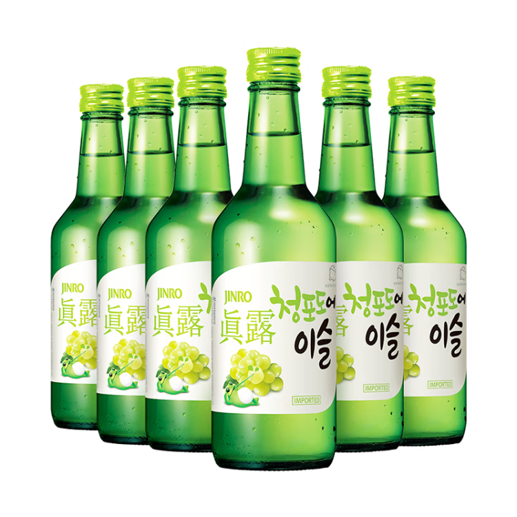 真露韩国烧酒13度青葡萄味 360ml*6瓶装 鸡尾酒 进口洋酒 果酒 光明服务菜管家商品