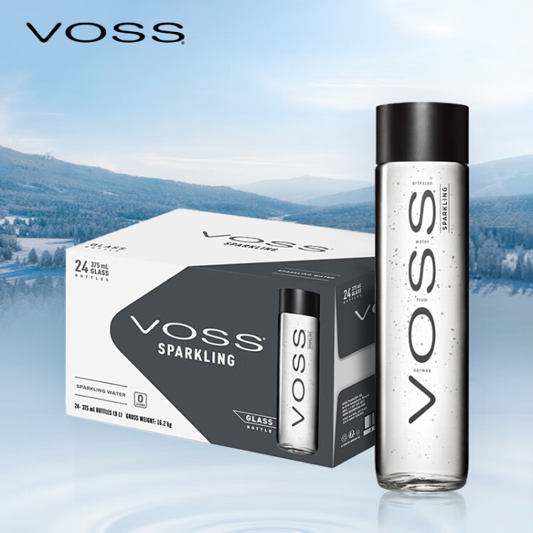 芙丝（VOSS）挪威原装进口 苏打水气泡水(含气) 375ml*24瓶(玻璃瓶) 聚会聚餐 光明服务菜管家商品