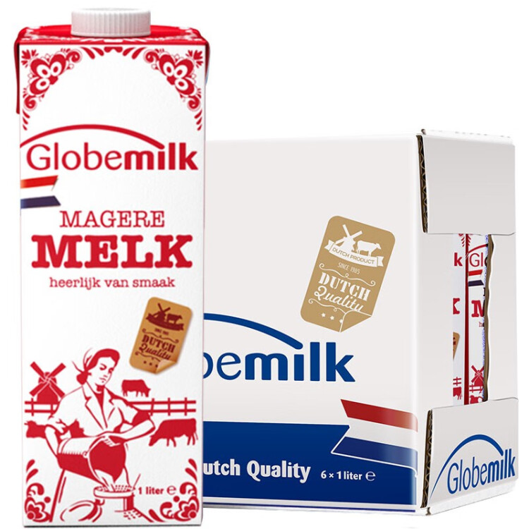 荷高（Globemilk）荷蘭原裝進(jìn)口 3.8g優(yōu)乳蛋白脫脂純牛奶 1L*6 年貨送禮 高鈣0脂肪 菜管家商品
