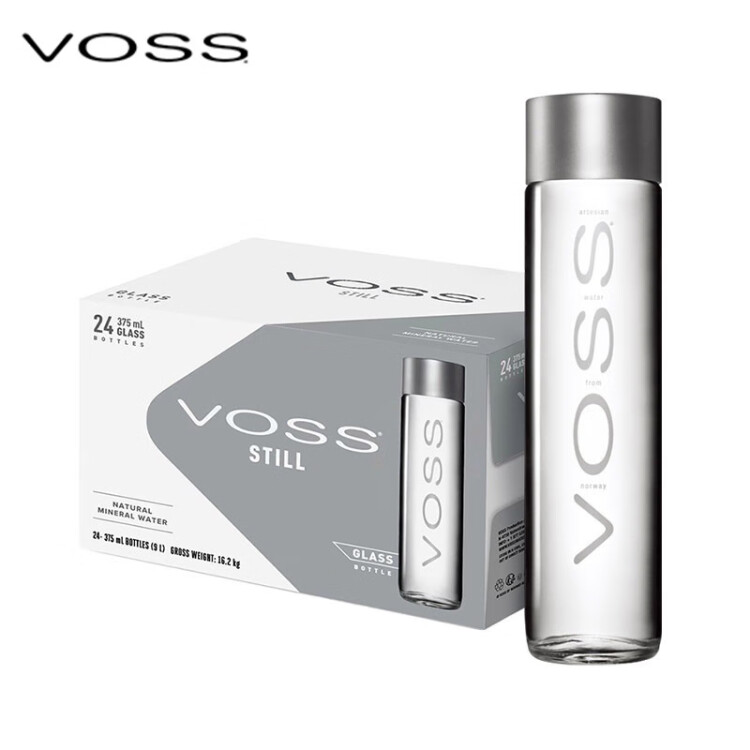 芙丝（VOSS）挪威原装进口饮用天然泉水(深层自流)375ml*24瓶(玻璃瓶)休闲泡茶 菜管家商品