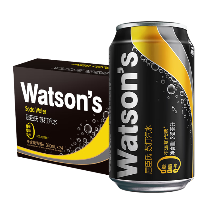 屈臣氏（Watsons）原味無(wú)糖蘇打水0糖0卡0脂汽水飲料健康330mL*24罐整箱裝 光明服務(wù)菜管家商品