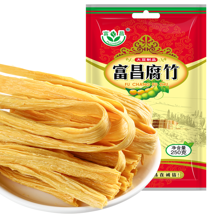 富昌 纯黄豆腐竹250g 手工豆制品 火锅凉拌食材 原浆干豆腐皮南北干货 菜管家商品