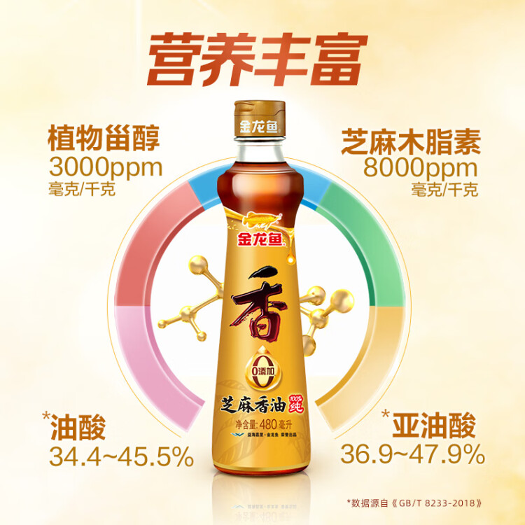 金龙鱼纯芝麻香油 480ml【一级】凉拌 调味 烹饪 火锅 调味油  玻璃瓶 光明服务菜管家商品