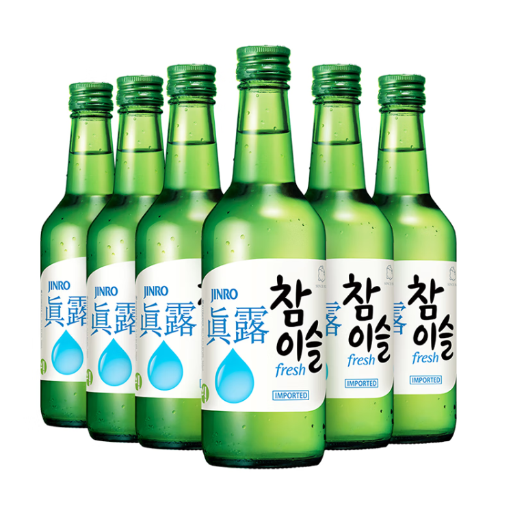 真露韩国烧酒 16度 360ml*6瓶 竹炭酒利口酒 年货送礼 菜管家商品