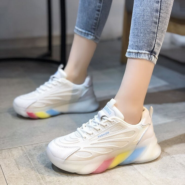 牧彼女鞋21夏季新款老爹鞋女彩色棉花糖潮鞋水晶果冻底运动鞋彩虹底休闲鞋潮流时尚学生女鞋白色40 图片价格品牌评论 京东
