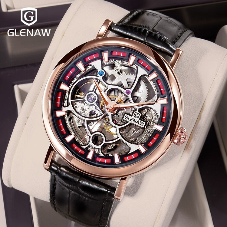 格伦品牌手表男士全自动机械表男表潮流时尚镂空休闲商务腕表夜光防水