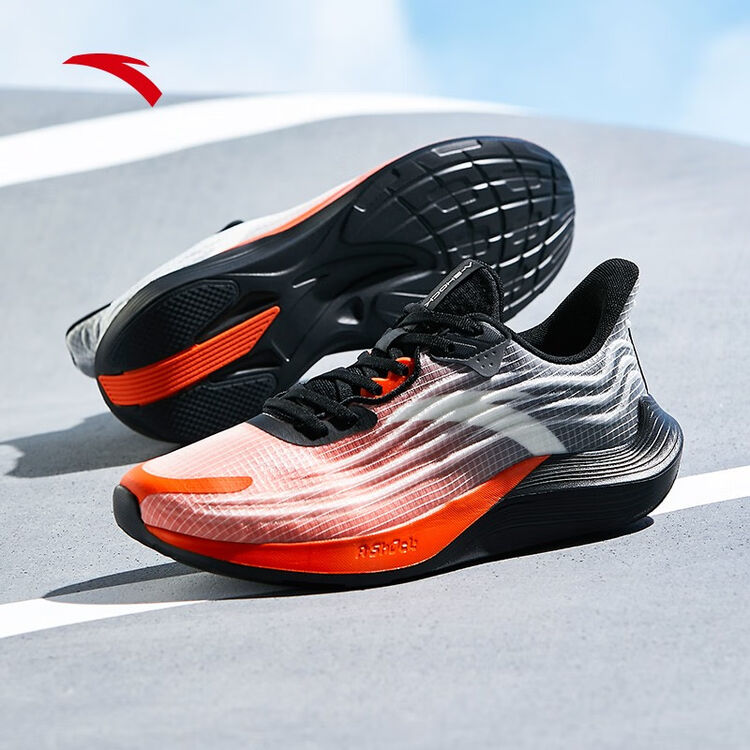 安踏毒刺跑步鞋男2021春季新款减震透气休闲鞋男士运动鞋 黑/岩浆橙-5