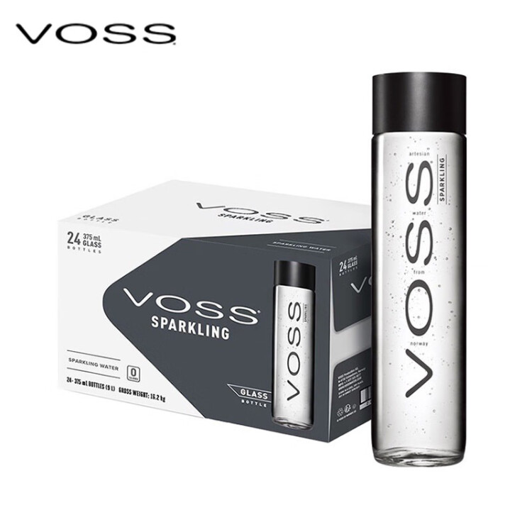 芙丝（VOSS）挪威原装进口 苏打水气泡水(含气) 375ml*24瓶(玻璃瓶) 聚会聚餐 光明服务菜管家商品