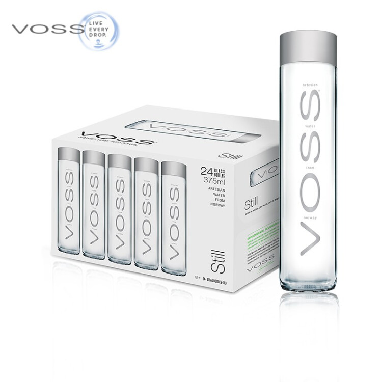 芙絲（VOSS）挪威原裝進口飲用天然泉水(深層自流)375ml*24瓶(玻璃瓶)休閑泡茶 菜管家商品