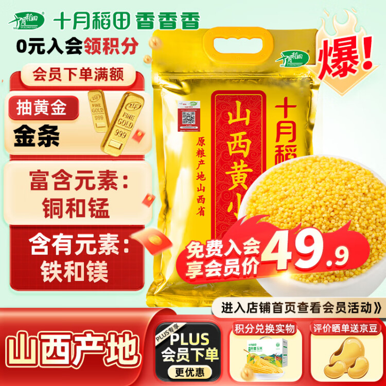十月稻田 24年新米 山西黄小米 2.5kg 五谷杂粮 粗粮 早餐小米粥 真空5斤 菜管家商品