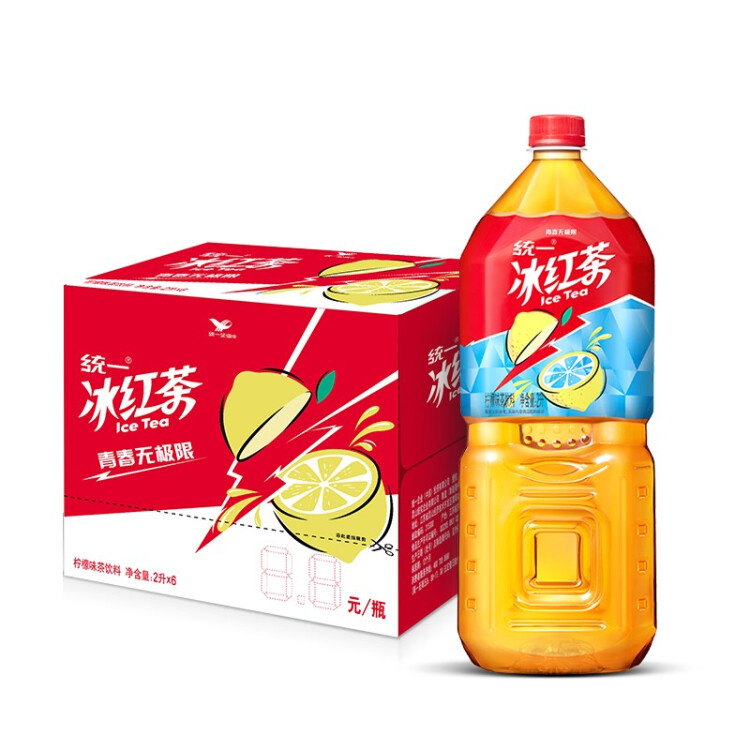 统一 冰红茶（柠檬味红茶饮料） 2L*6瓶 整箱装 新旧包装交替发货 菜管家商品